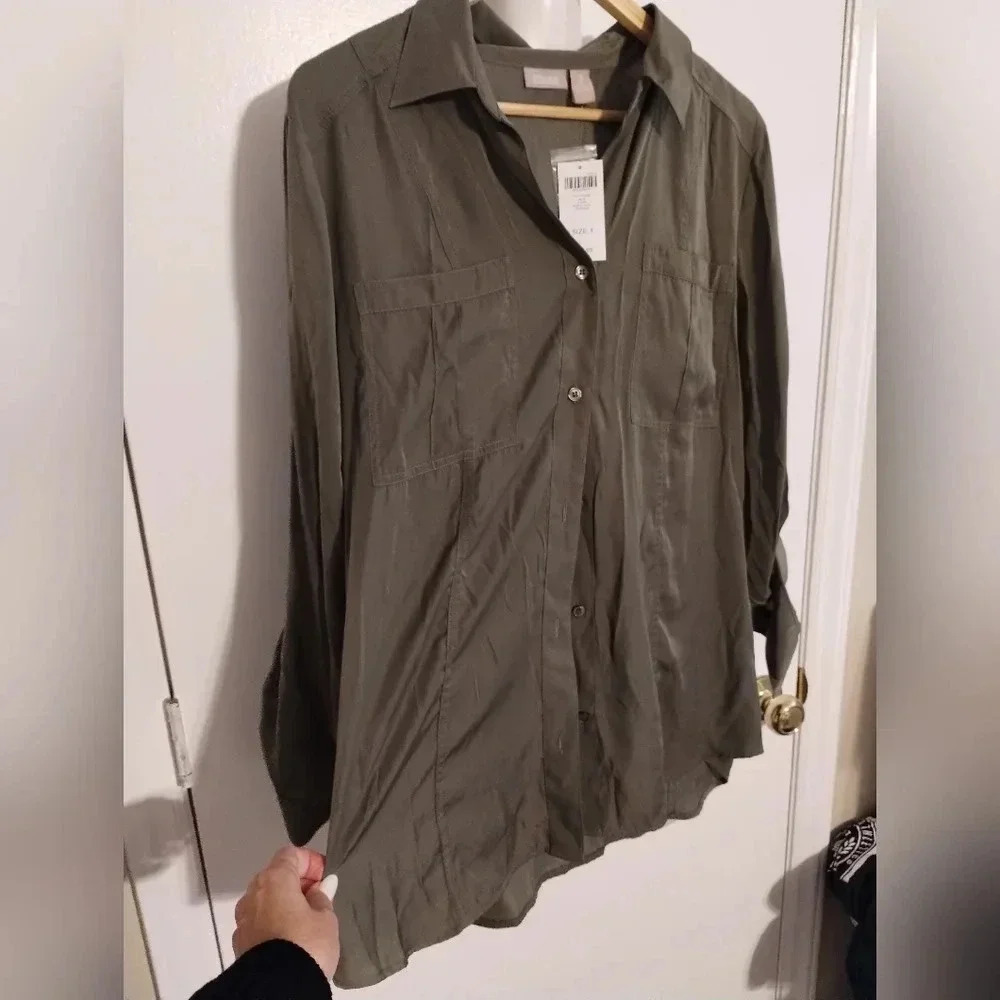CHICO'S WOMEN SIZE  3 OLIVE GREEN SHIRT